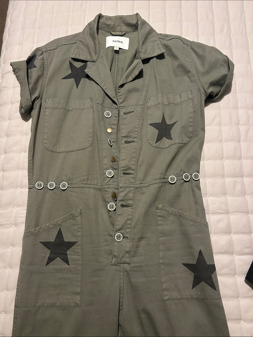 pistola Olive Green Stars Utility Romper